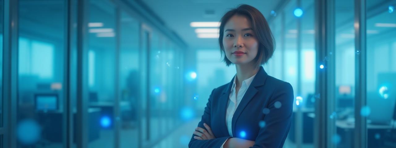 Személyes adatbiztonsági tanácsadó profil egy modern, professzionális irodai környezetben